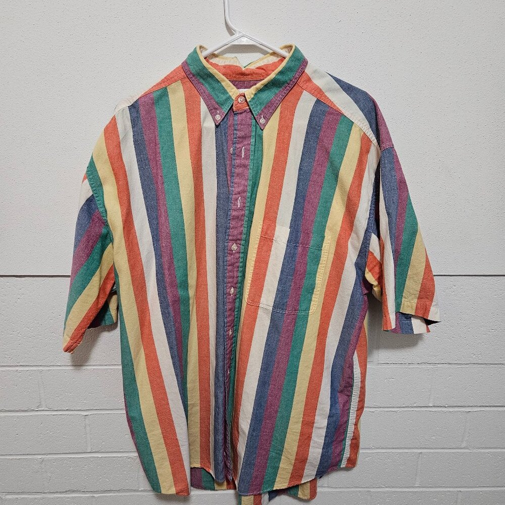 Vintage Field Gear Button Up Shirt Men’s XLT Vertical Stripe Multicolor 90s